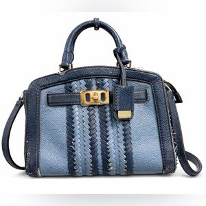 Michael Kors Blue Woven Leather Satchel / Crossbody – Needs TLC